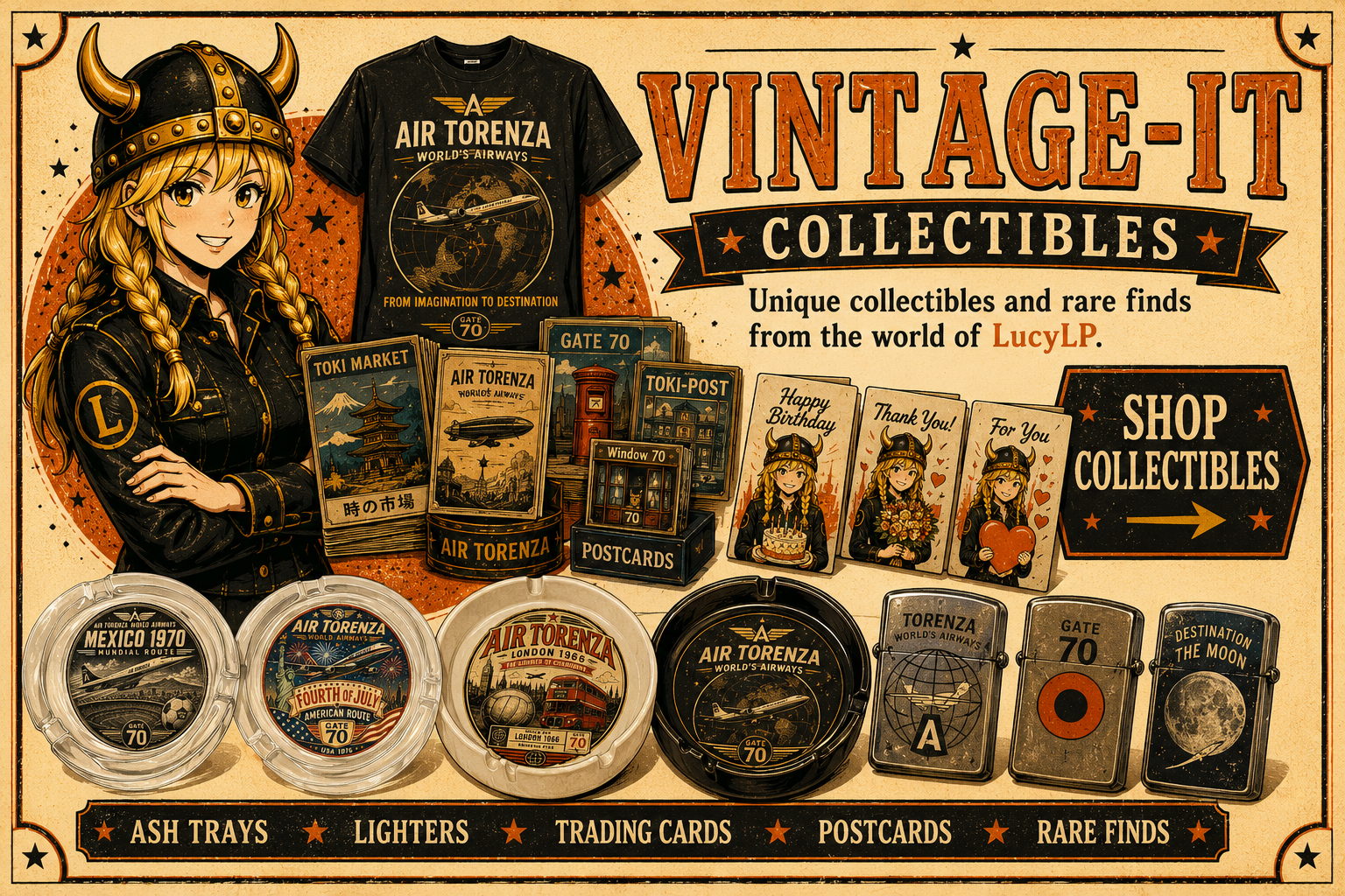 VINTAGE-IT Collectibles featuring Lucy, Air Torenza ashtrays and keepsakes.