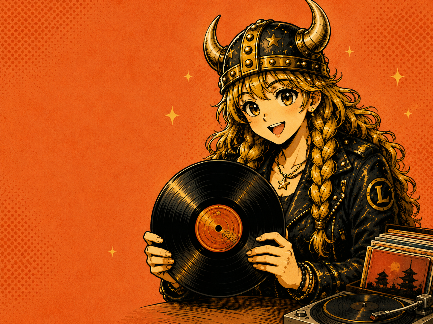 Lucy holding a vinyl record for Vinyl Finds.